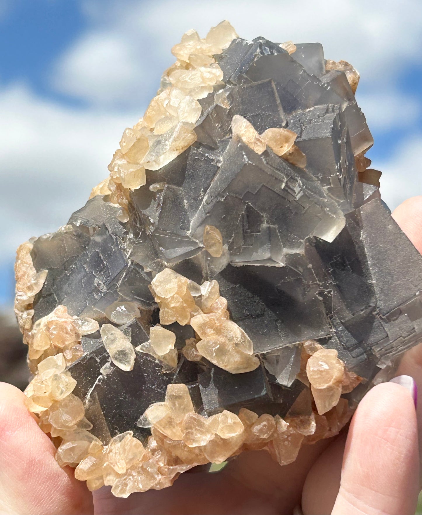 #1 XL Blue Phantom Fluorite With Double Terminated Calcite From Ghaw Mine, Lorali, Buluchistan, Pakistan 🇵🇰