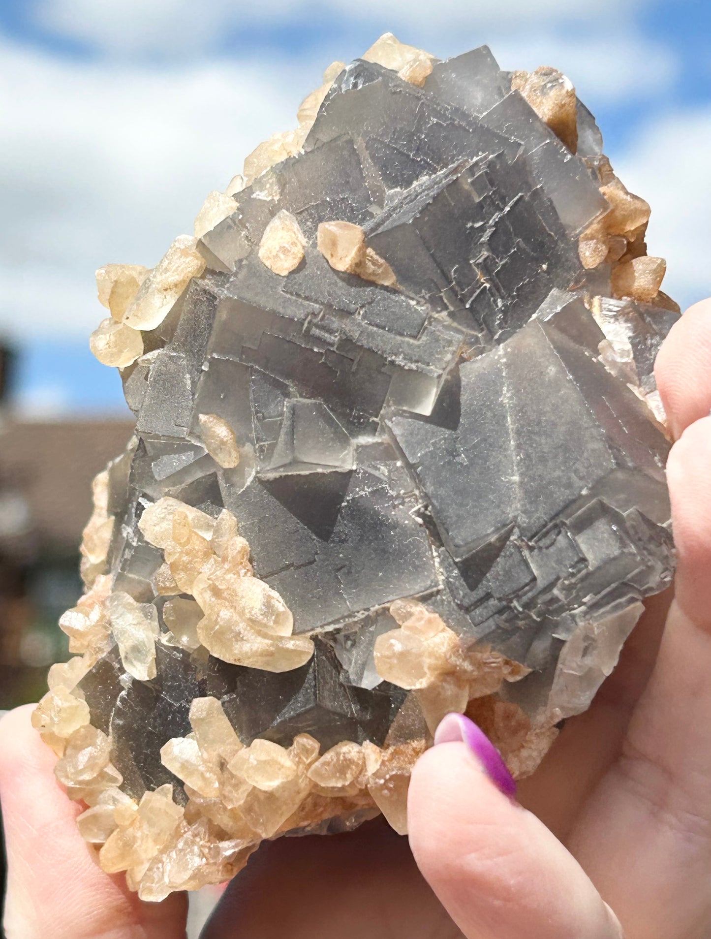 #1 XL Blue Phantom Fluorite With Double Terminated Calcite From Ghaw Mine, Lorali, Buluchistan, Pakistan 🇵🇰