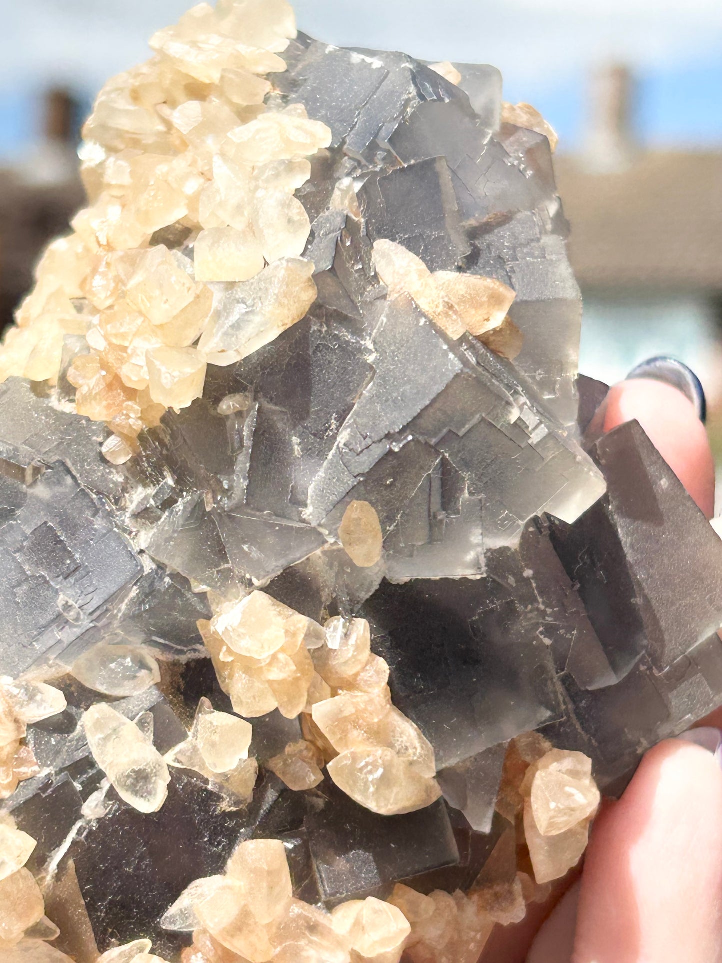 #1 XL Blue Phantom Fluorite With Double Terminated Calcite From Ghaw Mine, Lorali, Buluchistan, Pakistan 🇵🇰