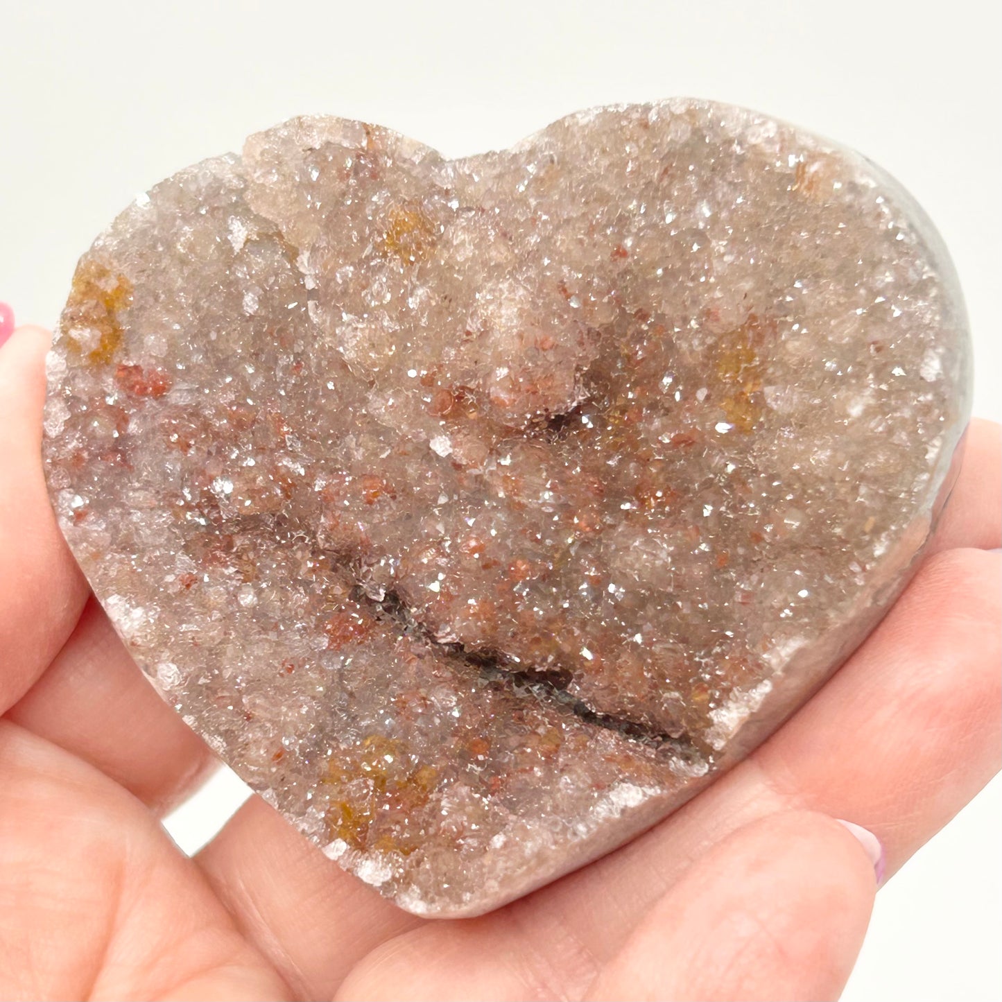 #9 Pink, Red & Orange Sugar Amethyst Medium Heart With Jasper & Agate From Uruguay 🇺🇾