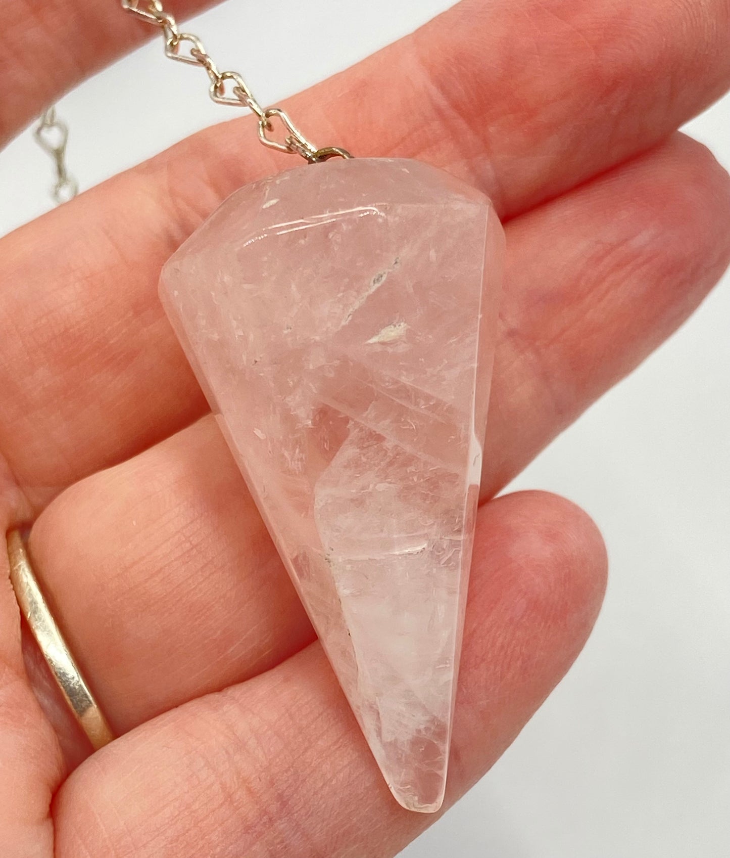 Rose Quartz Pendulum With 21cm Silver Colour Chain From Madagascar 🇲🇬