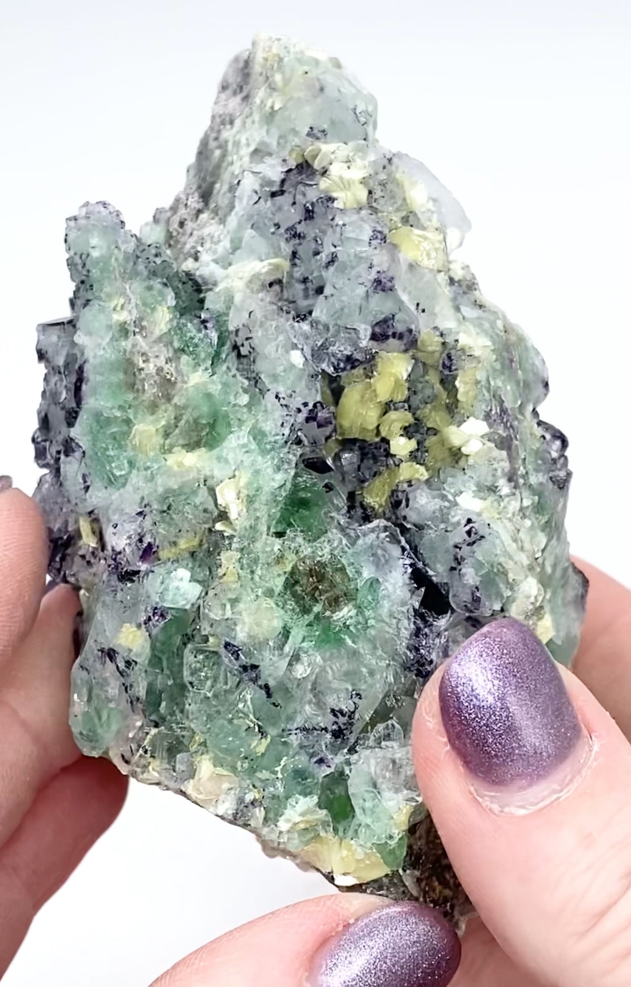 XL Erongo Namibian 🇳🇦 Green Octohedral Fluorite With Purple Phantoms & Yellow Mica High Quality Specimen From Namibia 🇳🇦