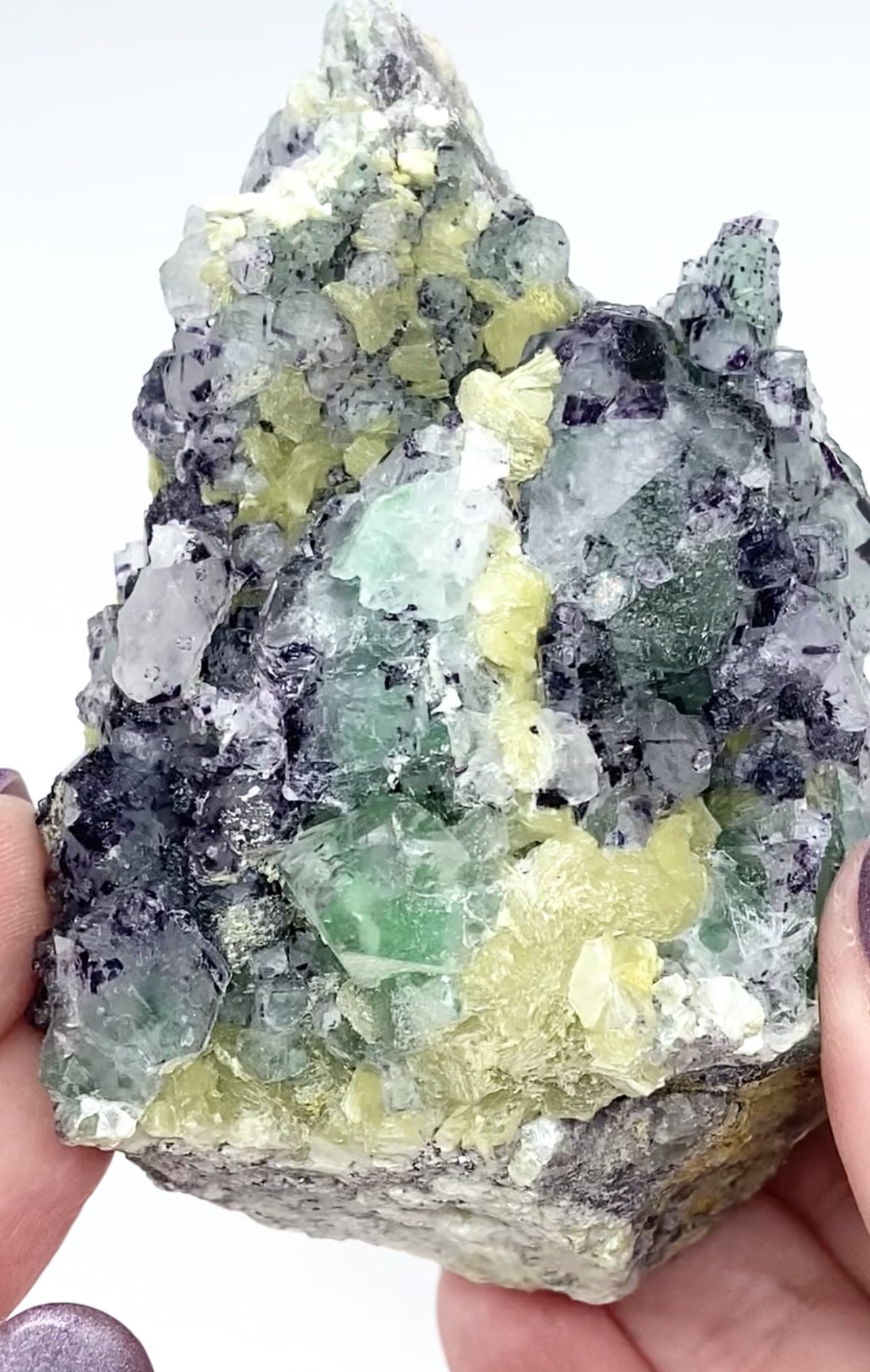 XL Erongo Namibian 🇳🇦 Green Octohedral Fluorite With Purple Phantoms & Yellow Mica High Quality Specimen From Namibia 🇳🇦