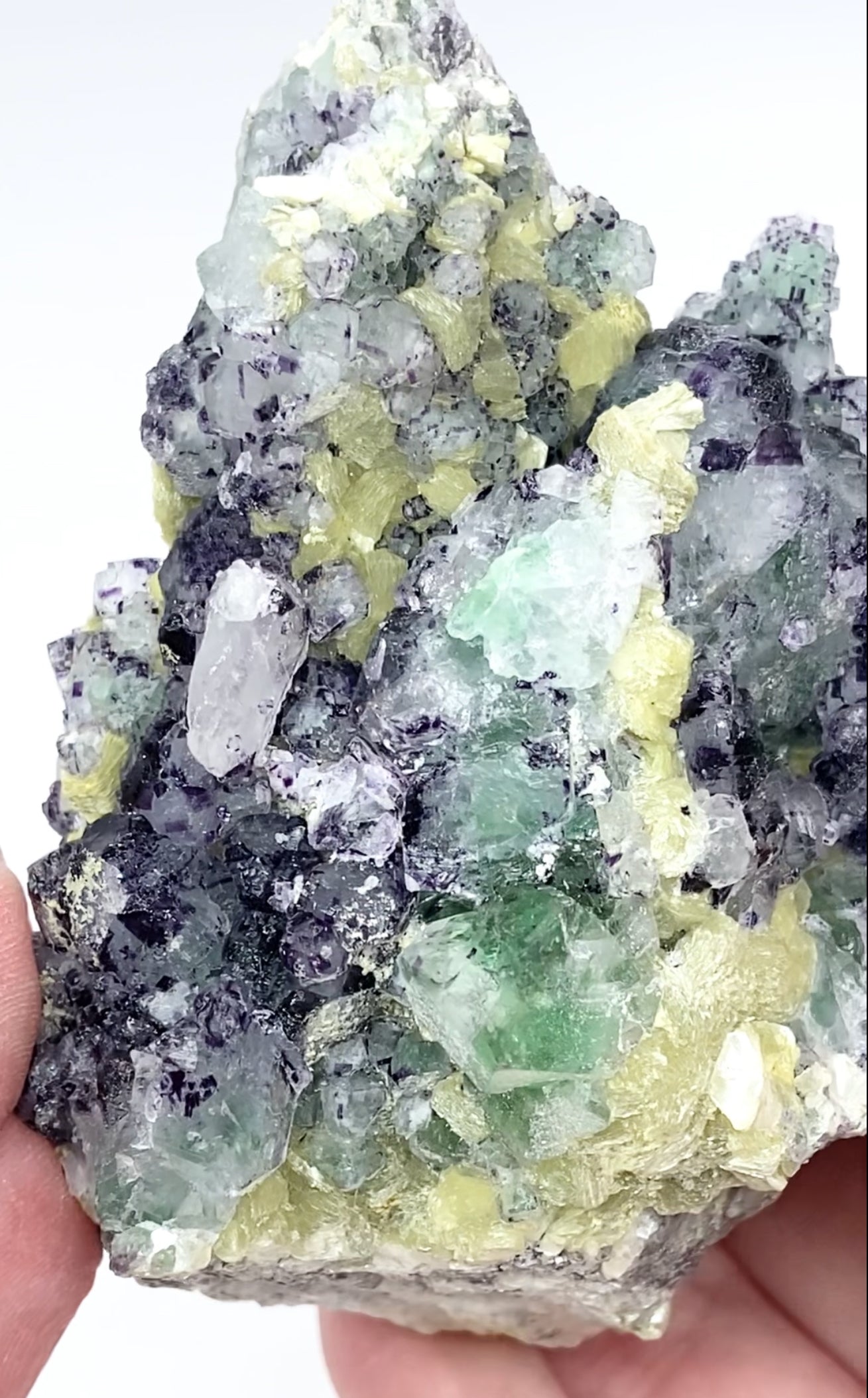 XL Erongo Namibian 🇳🇦 Green Octohedral Fluorite With Purple Phantoms & Yellow Mica High Quality Specimen From Namibia 🇳🇦