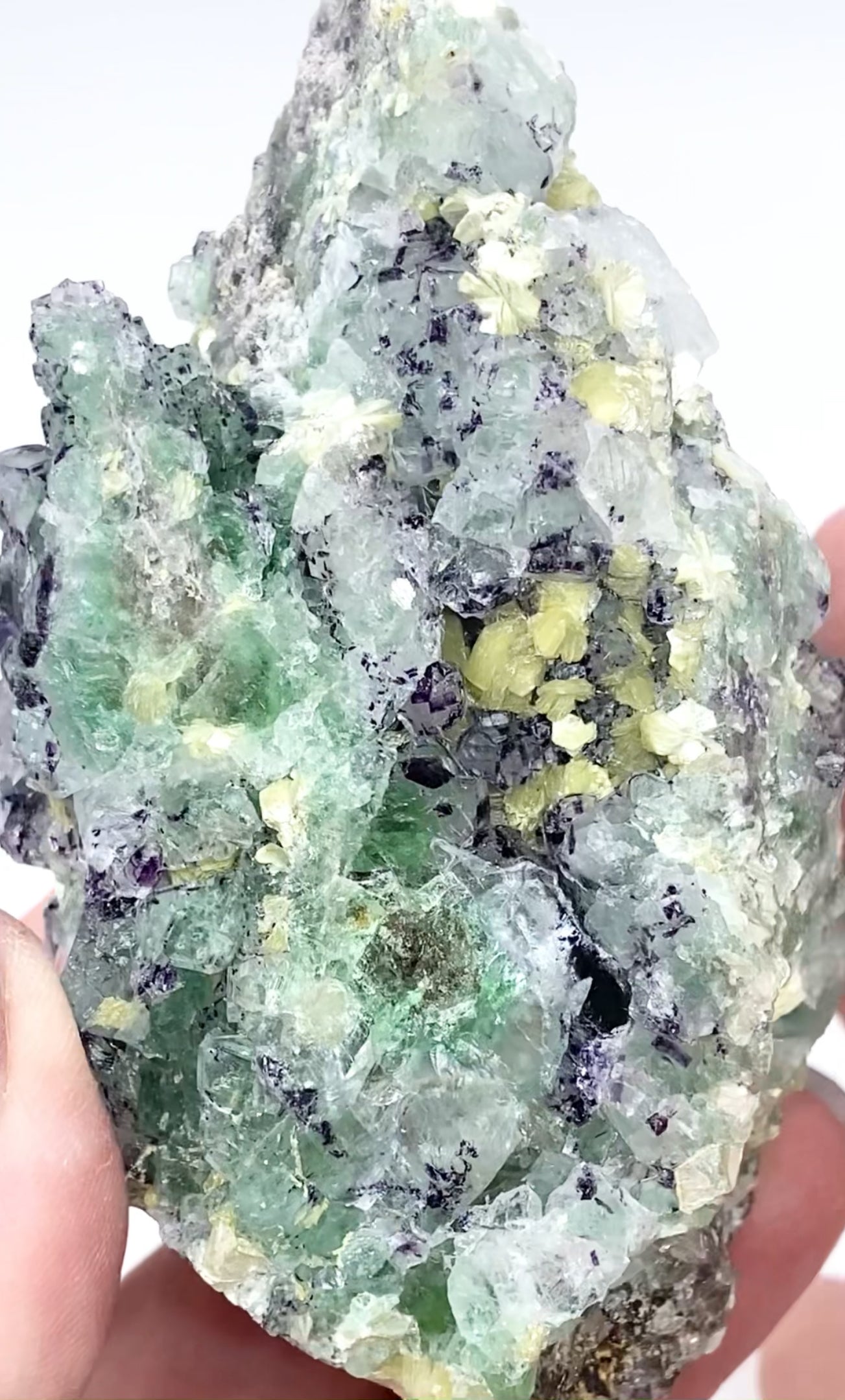 XL Erongo Namibian 🇳🇦 Green Octohedral Fluorite With Purple Phantoms & Yellow Mica High Quality Specimen From Namibia 🇳🇦