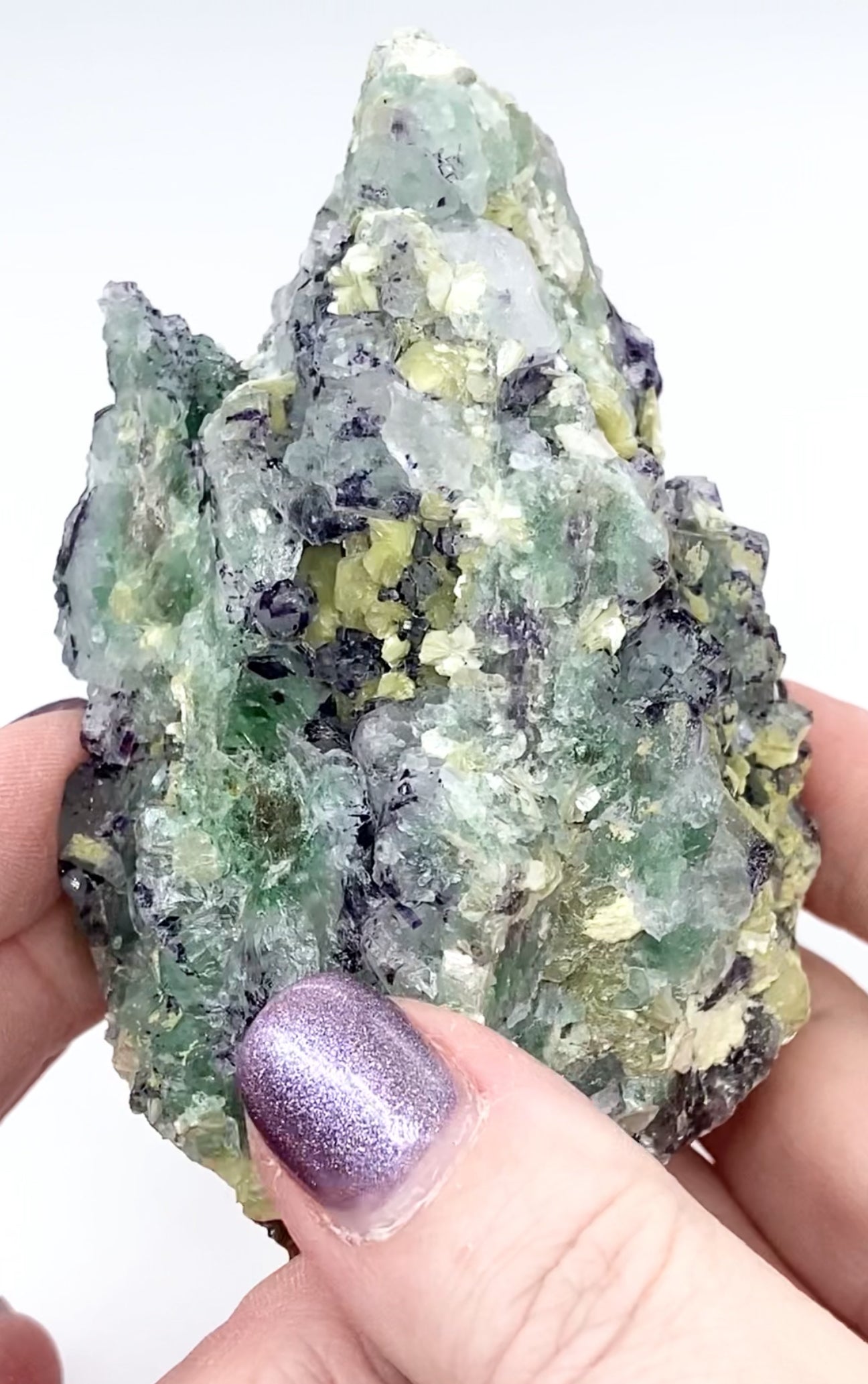 XL Erongo Namibian 🇳🇦 Green Octohedral Fluorite With Purple Phantoms & Yellow Mica High Quality Specimen From Namibia 🇳🇦