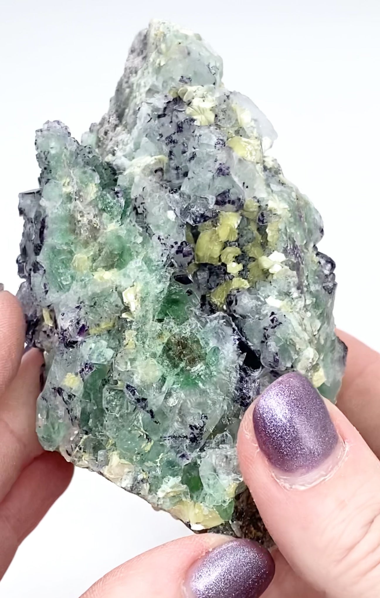 XL Erongo Namibian 🇳🇦 Green Octohedral Fluorite With Purple Phantoms & Yellow Mica High Quality Specimen From Namibia 🇳🇦