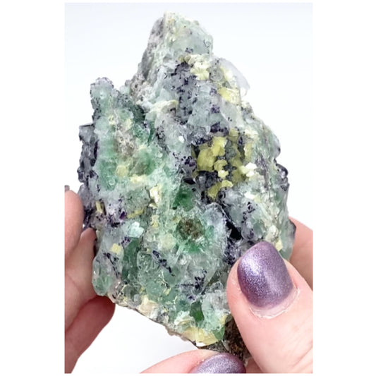 XL Erongo Namibian 🇳🇦 Green Octohedral Fluorite With Purple Phantoms & Yellow Mica High Quality Specimen From Namibia 🇳🇦