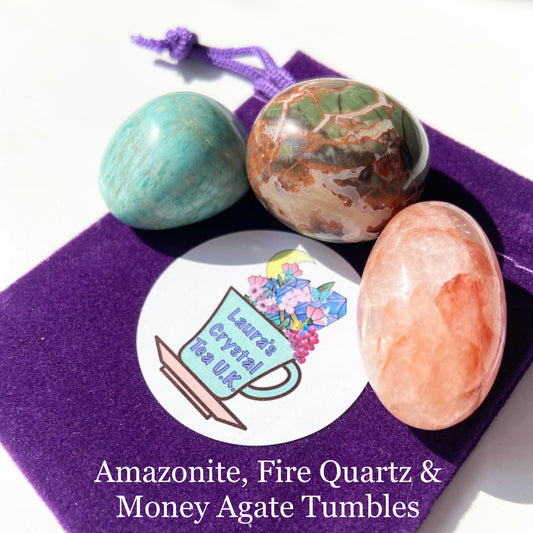 Crystal Gift Bag #5 Amazonite, Fire Quartz & Money Agate Tumbles