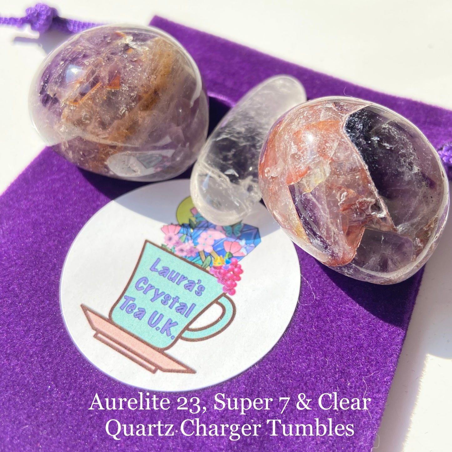 Crystal Gift Bag #10 - 14 Aurelite 23, Super 7 & Clear Quartz Charger Tumbles