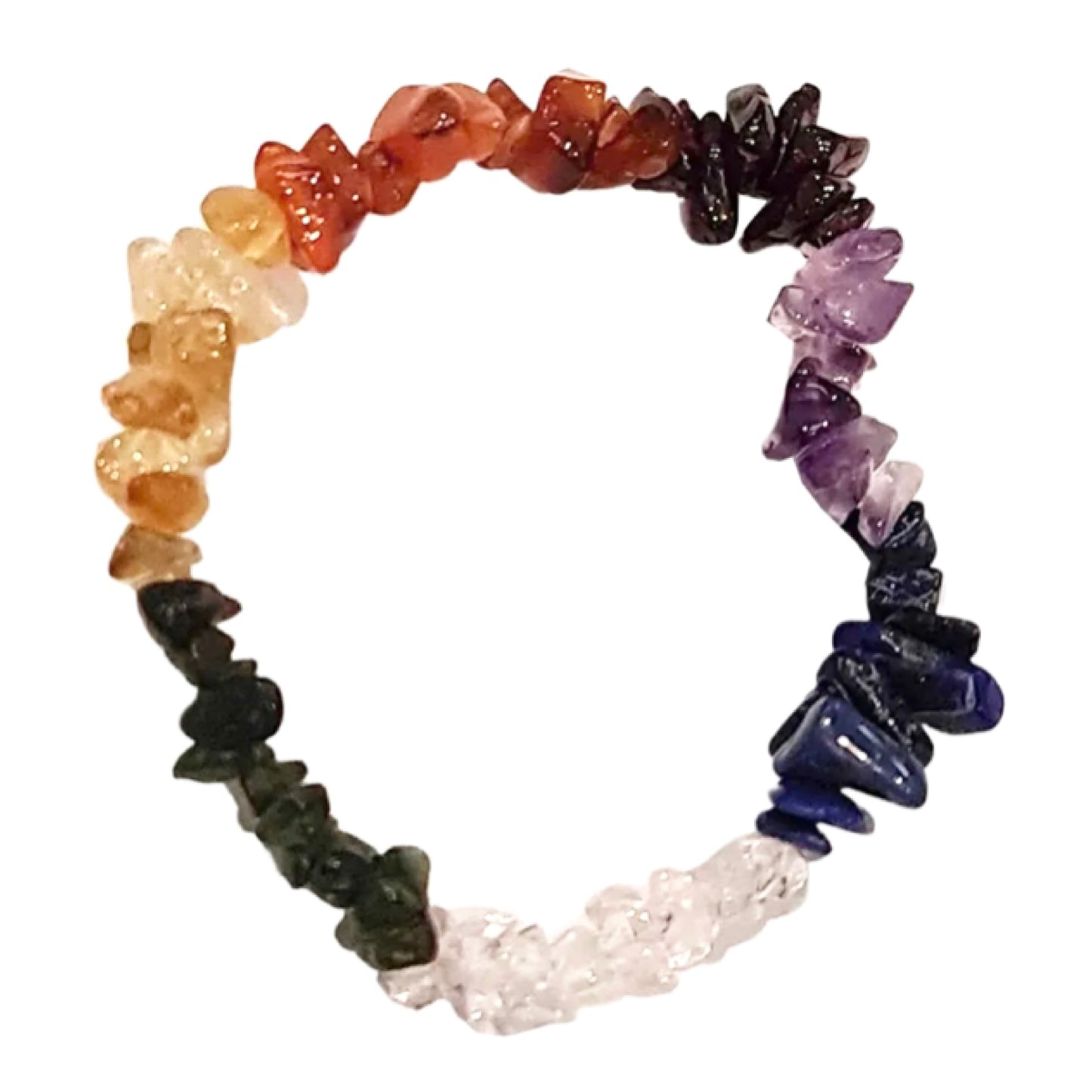 Chakra Gems - Amethyst, Quartz, Lapis Lazuli, Aventurine, Garnet, Carnelian - Chip Stretch Elastic Bracelet 55mm