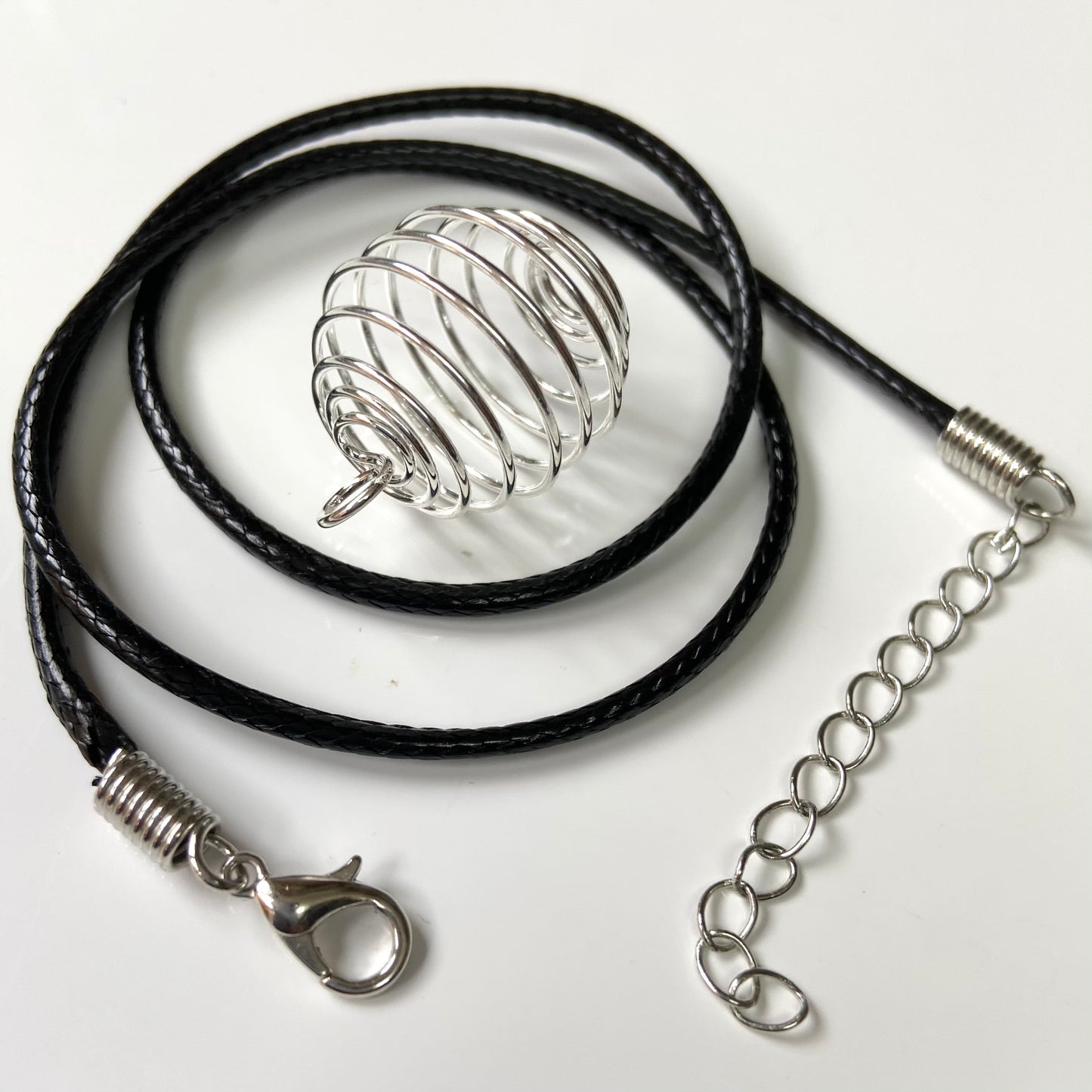 Mystery❓Small Tumble Set of 7 With Silver Tone Spiral 🌀 Cage & Cord Necklace