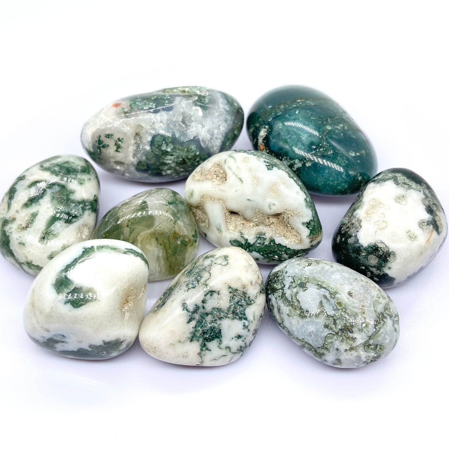 White & Green Moss Agate Tumbles - Small, Medium & Large