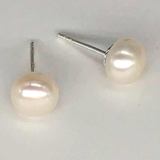 Cream Freshwater Pearl 6mm Button Sterling Silver 925 Studs